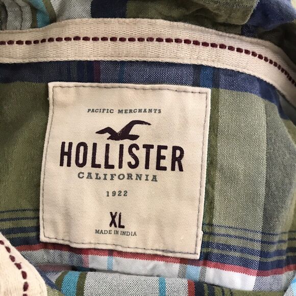 Hollister Olive Green Plaid Cotton Long Sleeve Hoodie Mens Shirt NEW - XL - Picture 8 of 8